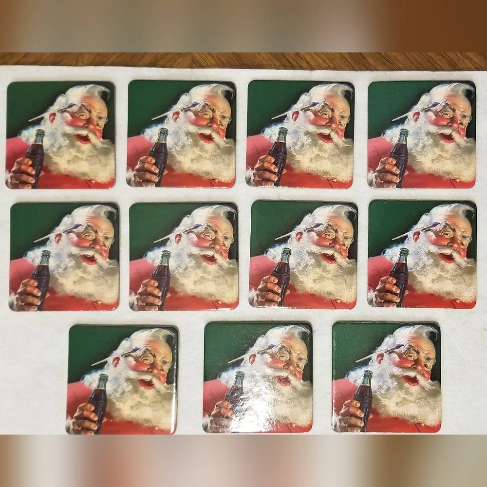 Vintage Coca Cola Coasters  Santa Clause Holding Coke Bottle Cork Back Set Of 11